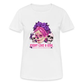 Sugar Skull Pink Ribbon Fight like a Girl - Women's Breathable T-Shirt - white - Front - AI Model Female 172 dark (172cm)