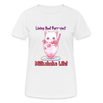 Vivre cette vie de milkshake ronronnant - Happy Cat - T-shirt respirant Femme - blanc - Devant - AI Model Female 172 dark (172cm)