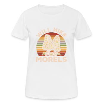 Will Hike For Morels Mycology Mushroom Morel - Women's Breathable T-Shirt - white - Front - AI Model Female 172 dark (172cm)