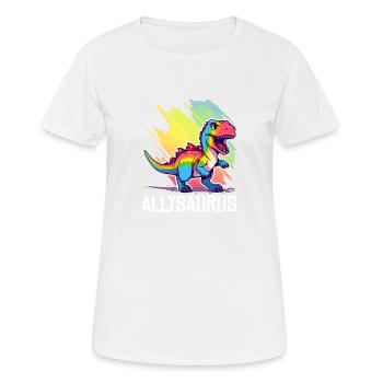 Allysaurus Dinosaur Lover LGBT Transgender Gay Pun - T-shirt respirant Femme - blanc - Devant - AI Model Female 172 dark (172cm)