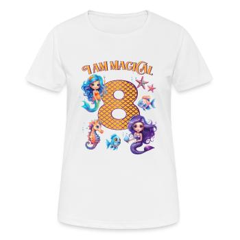 Anniversaire de sirène 8 ans - T-shirt respirant Femme - blanc - Devant - AI Model Female 172 dark (172cm)