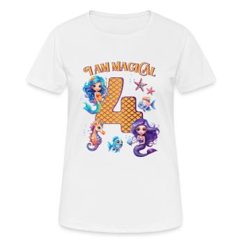 Mermaid Birthday 4 years - Women's Breathable T-Shirt - white - Front - AI Model Female 172 dark (172cm)