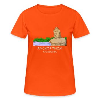 Kambodscha Tempel Khmer Vintage Flagge I Geschenk - Frauen T-Shirt atmungsaktiv - Neonorange - Vorne - AI Model Female 172 dark (172cm)