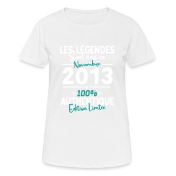 Legends born in November 2013 - 10 years old - Women's Breathable T-Shirt - white - Front - AI Model Female 172 dark (172cm)