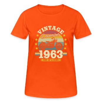 Millésime Décembre 1963 60 ans - T-shirt respirant Femme - orange néon - Devant - AI Model Female 172 dark (172cm)