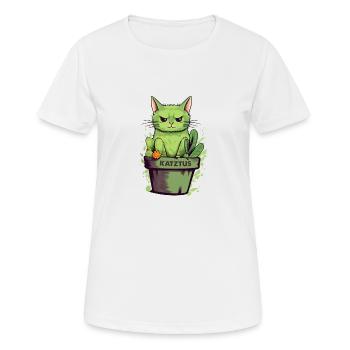 Katztus Katze im Blumentopf mit Kaktus - Frauen T-Shirt atmungsaktiv - Weiß - Vorne - AI Model Female 172 dark (172cm)