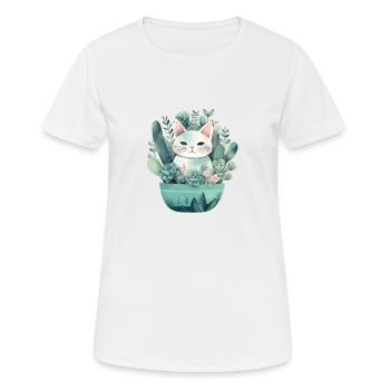 Chat dans les plantes verdâtres en pot de fleurs - T-shirt respirant Femme - blanc - Devant - AI Model Female 172 dark (172cm)