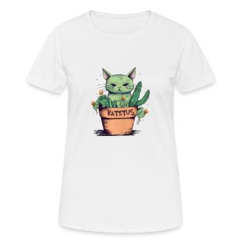Katztus Katze im Blumentopf mit Kaktus - Frauen T-Shirt atmungsaktiv - Weiß - Vorne - AI Model Female 172 dark (172cm)