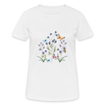 colorful flower meadow with butterflies - Women's Breathable T-Shirt - white - Front - AI Model Female 172 dark (172cm)