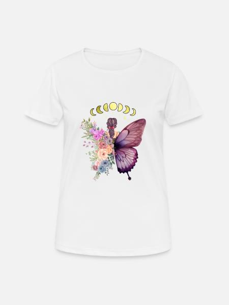 Femme et papillon, Fleurs, Changement, Belle - T-shirt respirant Femme - blanc