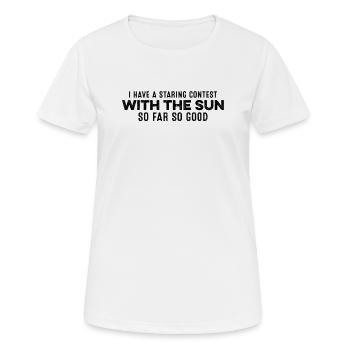 Ich habe einen Staring-Wettbewerb mit dem guten Chill-Wortspiel - Frauen T-Shirt atmungsaktiv - Weiß - Vorne - AI Model Female 172 dark (172cm)