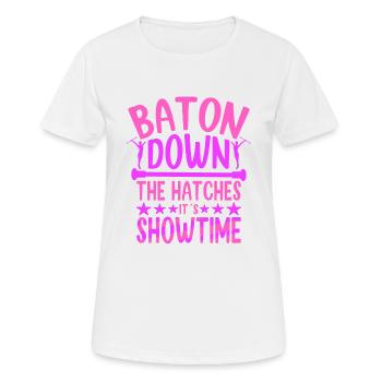 Bâton virevoltant dans les écoutilles C’est l’heure du spectacle - T-shirt respirant Femme - blanc - Devant - AI Model Female 172 dark (172cm)
