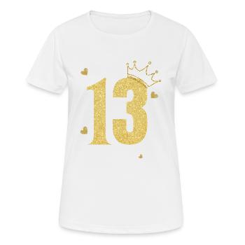13e anniversaire couronne doré - T-shirt respirant Femme - blanc - Devant - AI Model Female 172 dark (172cm)