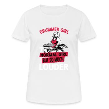 DrummerGirl Like A Normal Girl But So Much Plus Fort - T-shirt respirant Femme - blanc - Devant - AI Model Female 172 dark (172cm)