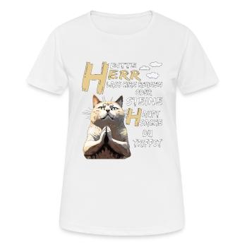 KATZE BETET HERR LASS HIRN REGNEN ODER STEINE - Frauen T-Shirt atmungsaktiv - Weiß - Vorne - AI Model Female 172 dark (172cm)