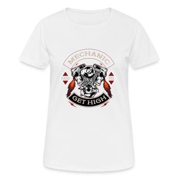 Lustiges Zitat Distressed Zitat Bezahlt, um High Mech zu bekommen - Frauen T-Shirt atmungsaktiv - Weiß - Vorne - AI Model Female 172 dark (172cm)