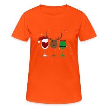 Wine Glass Santa Claus Elf Reindeer Drink Cool - Women's Breathable T-Shirt - neon orange - Front - AI Model Female 172 dark (172cm)