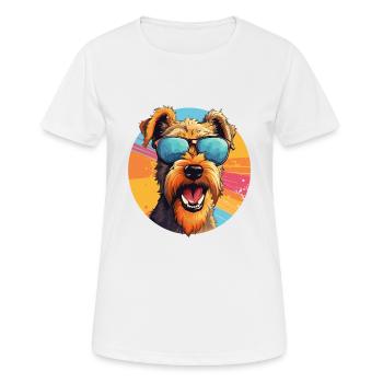 Bunte Airedale Terrier mit Sonnenbrille - Frauen T-Shirt atmungsaktiv - Weiß - Vorne - AI Model Female 172 dark (172cm)