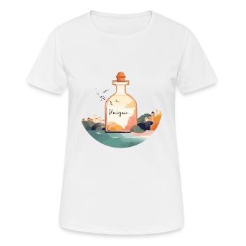 Flacon de parfum « Unique » dans un paysage magnifique - T-shirt respirant Femme - blanc - Devant - AI Model Female 172 dark (172cm)