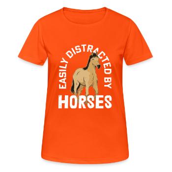 Facilement distrait par les chevaux à cheval - T-shirt respirant Femme - orange néon - Devant - AI Model Female 172 dark (172cm)