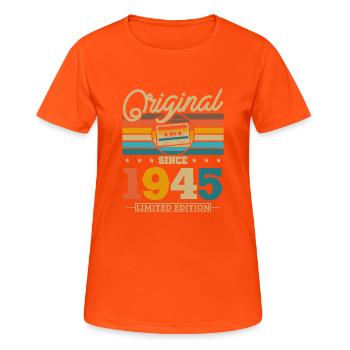 Millésime Anniversaire 1945, 78/79 ans - T-shirt respirant Femme - orange néon - Devant - AI Model Female 172 dark (172cm)