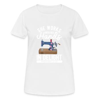 Elle travaille avec ses mains dans des paroles de joie - T-shirt respirant Femme - blanc - Devant - AI Model Female 172 dark (172cm)
