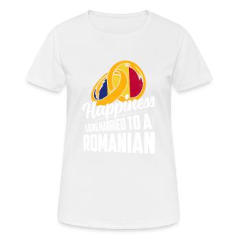 Le bonheur, c’est d’être marié à une Roumanie roumaine P - T-shirt respirant Femme - blanc - Devant - AI Model Female 172 dark (172cm)