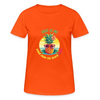 This is my work from the beach shirt - Women's Breathable T-Shirt - neon orange - Front - AI Model Female 172 dark (172cm)