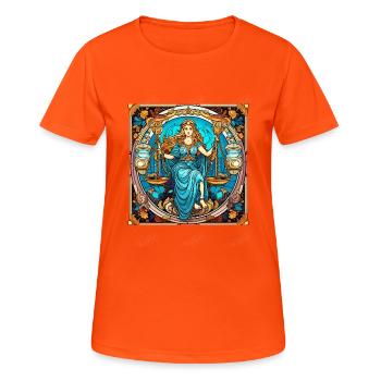Portez votre signe du zodiaque astrologique avec fierté: Balance - T-shirt respirant Femme - orange néon - Devant - AI Model Female 172 dark (172cm)