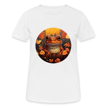 Herbstfrosch auf buntem Laub im Sonnenuntergang: - Frauen T-Shirt atmungsaktiv - Weiß - Vorne - AI Model Female 172 dark (172cm)