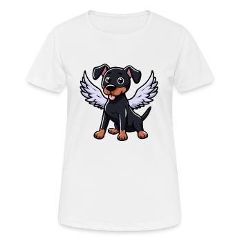Engel Dobermann, Comic-Hund, Süße Illustration - Frauen T-Shirt atmungsaktiv - Weiß - Vorne - AI Model Female 172 dark (172cm)