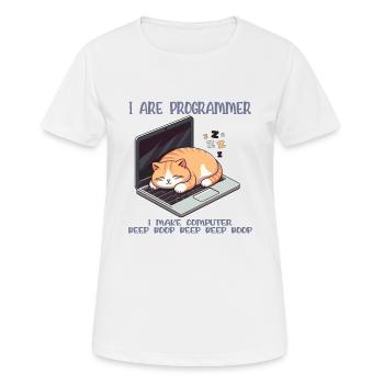 Ich bin Programmierer, fette schlafende Katze - Frauen T-Shirt atmungsaktiv - Weiß - Vorne - AI Model Female 172 dark (172cm)