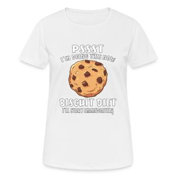 PSSST BISCUIT DIET - Women's Breathable T-Shirt - white - Front - AI Model Female 172 dark (172cm)