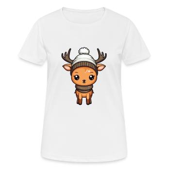Cerf Hiver Bande Dessinée Mignon - T-shirt respirant Femme - blanc - Devant - AI Model Female 172 dark (172cm)