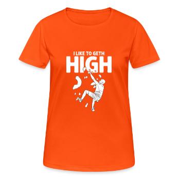 I Like To Geth High Boulder Climbing - Frauen T-Shirt atmungsaktiv - Neonorange - Vorne - AI Model Female 172 dark (172cm)
