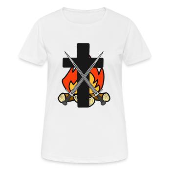 Croix, Médiéval, Épées, Feu, Flammes, Fantaisie - T-shirt respirant Femme - blanc - Devant - AI Model Female 172 dark (172cm)