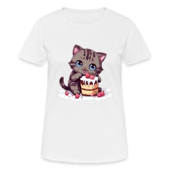Cherry pie delight: Cute cartoon cat nibbles - Women's Breathable T-Shirt - white - Front - AI Model Female 172 dark (172cm)