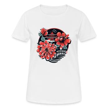Temple japonais et fleurs - T-shirt respirant Femme - blanc - Devant - AI Model Female 172 dark (172cm)