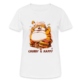 Zufriedene dicke glückliche Katze - Frauen T-Shirt atmungsaktiv - Weiß - Vorne - AI Model Female 172 dark (172cm)