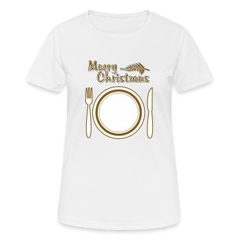 TELLER BESTECK MERRY CHRISTMAS - Frauen T-Shirt atmungsaktiv - Weiß - Vorne - AI Model Female 172 dark (172cm)