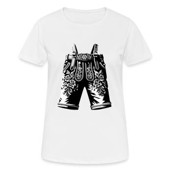 Leather Pants | Traditional Bavarian Lederhosen - Women's Breathable T-Shirt - white - Front - AI Model Female 172 dark (172cm)