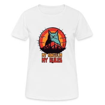 Herrscher der Comic Kunst, übergroß, Stadt, Katze - Frauen T-Shirt atmungsaktiv - Weiß - Vorne - AI Model Female 172 dark (172cm)