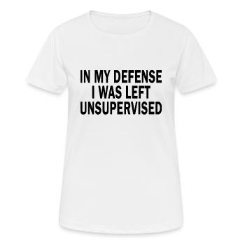 Pour ma défense, on m’a laissée sans surveillance - T-shirt respirant Femme - blanc - Devant - AI Model Female 172 dark (172cm)