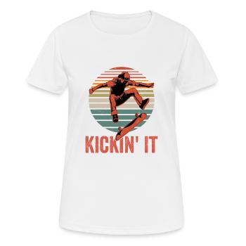 Kickin' It Skateboard Skater Skateboarding - Women's Breathable T-Shirt - white - Front - AI Model Female 172 dark (172cm)