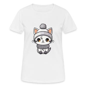 Cat Winter Animal Cute Comic - Women's Breathable T-Shirt - white - Front - AI Model Female 172 dark (172cm)