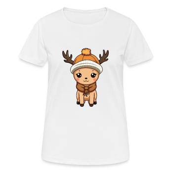 Reh Geweih Winter Tier Niedlich Comic - Frauen T-Shirt atmungsaktiv - Weiß - Vorne - AI Model Female 172 dark (172cm)