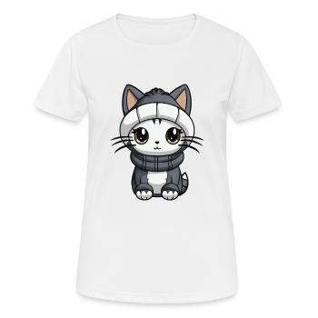 Cat Winter Animal Cute Comic - Women's Breathable T-Shirt - white - Front - AI Model Female 172 dark (172cm)