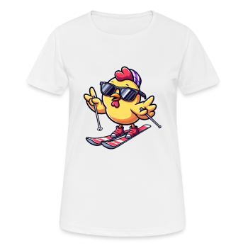 Winterurlaub mit Huhn beim Skifahren - Frauen T-Shirt atmungsaktiv - Weiß - Vorne - AI Model Female 172 dark (172cm)