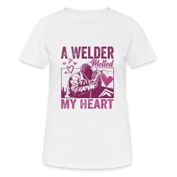 Ein Schweißer hat mein Herz geschmolzen Lustiges Design Für Meine Frau - Frauen T-Shirt atmungsaktiv - Weiß - Vorne - AI Model Female 172 dark (172cm)