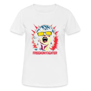 Pop Art Femme combattante de la liberté avec des lunettes de soleil - T-shirt respirant Femme - blanc - Devant - AI Model Female 172 dark (172cm)